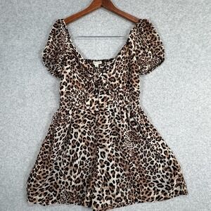 Mainstrip Leopard Print Romper Size M NWT Smocked Puff‎ Sleeve Tie Front V Neck